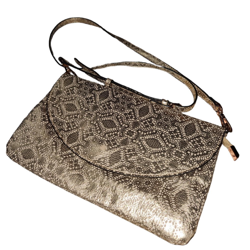 Max Edition Rose Gold Metallic Foldover  Crossbody Bag Purse